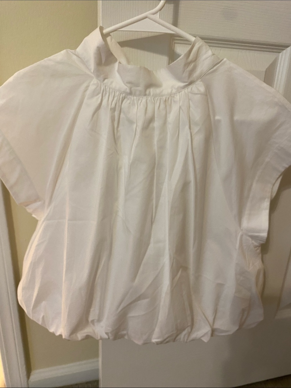 Womens' White Puff-Hem Short Sleeve